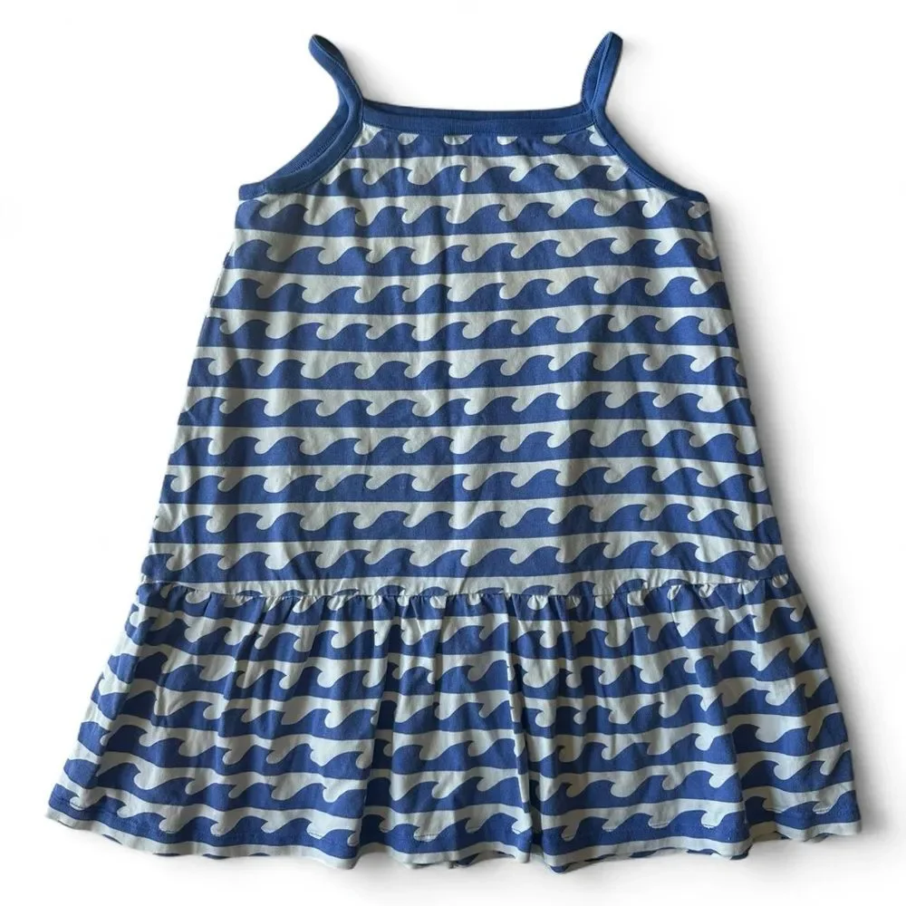 Hanna Andersson Blue White Wave Print Tank Dress Girls Size 120 6-7 Sundress